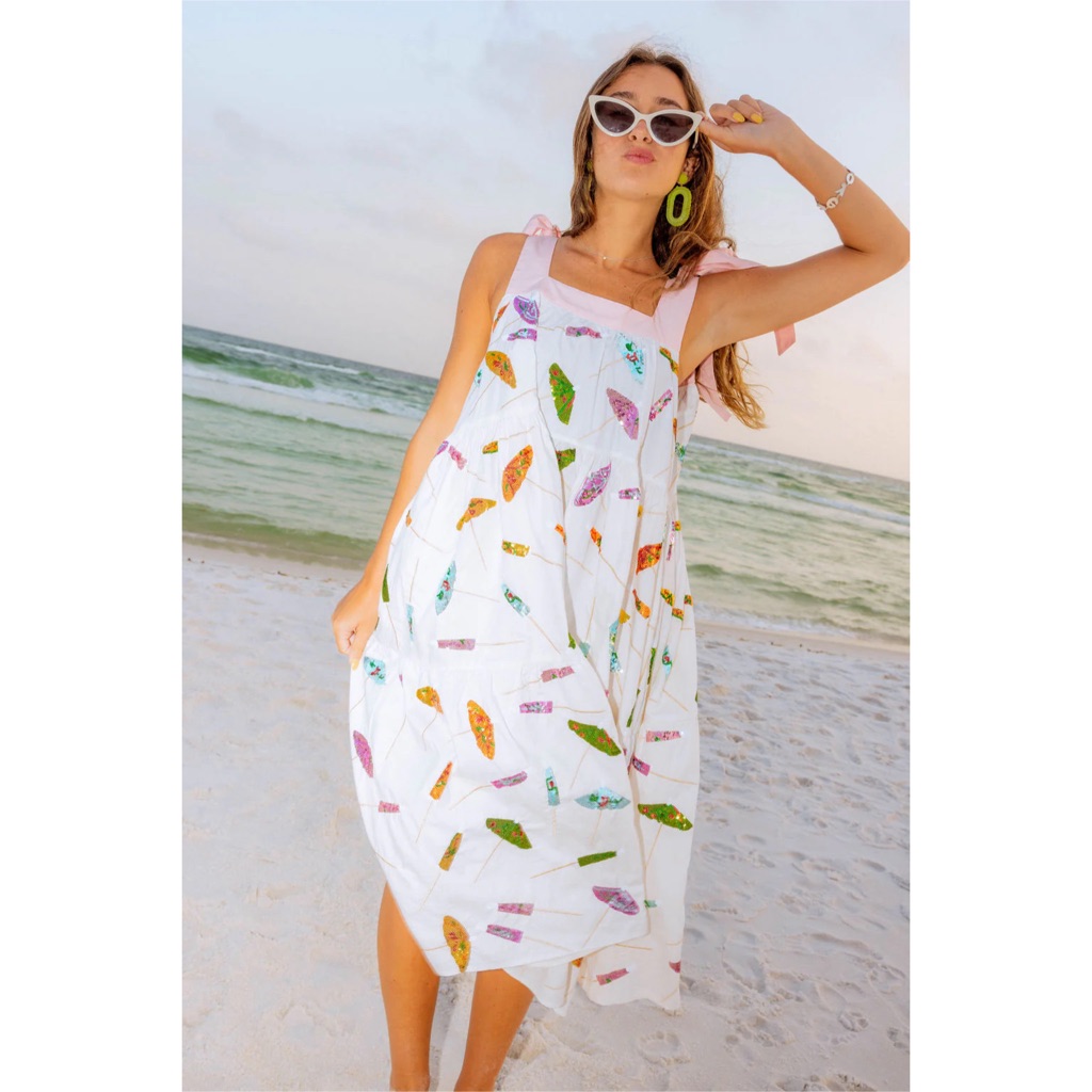 Queen Of Sparkles White Dress With Colorful Print